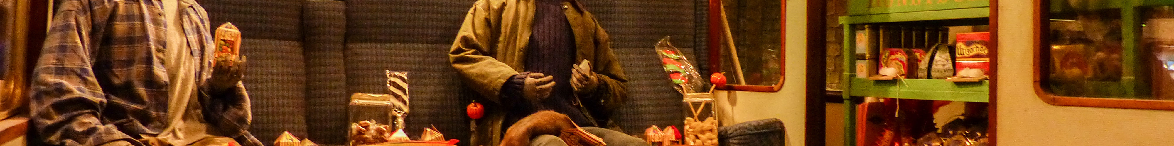 Models of Harry and Ron on the train to Hogwarts their first year.